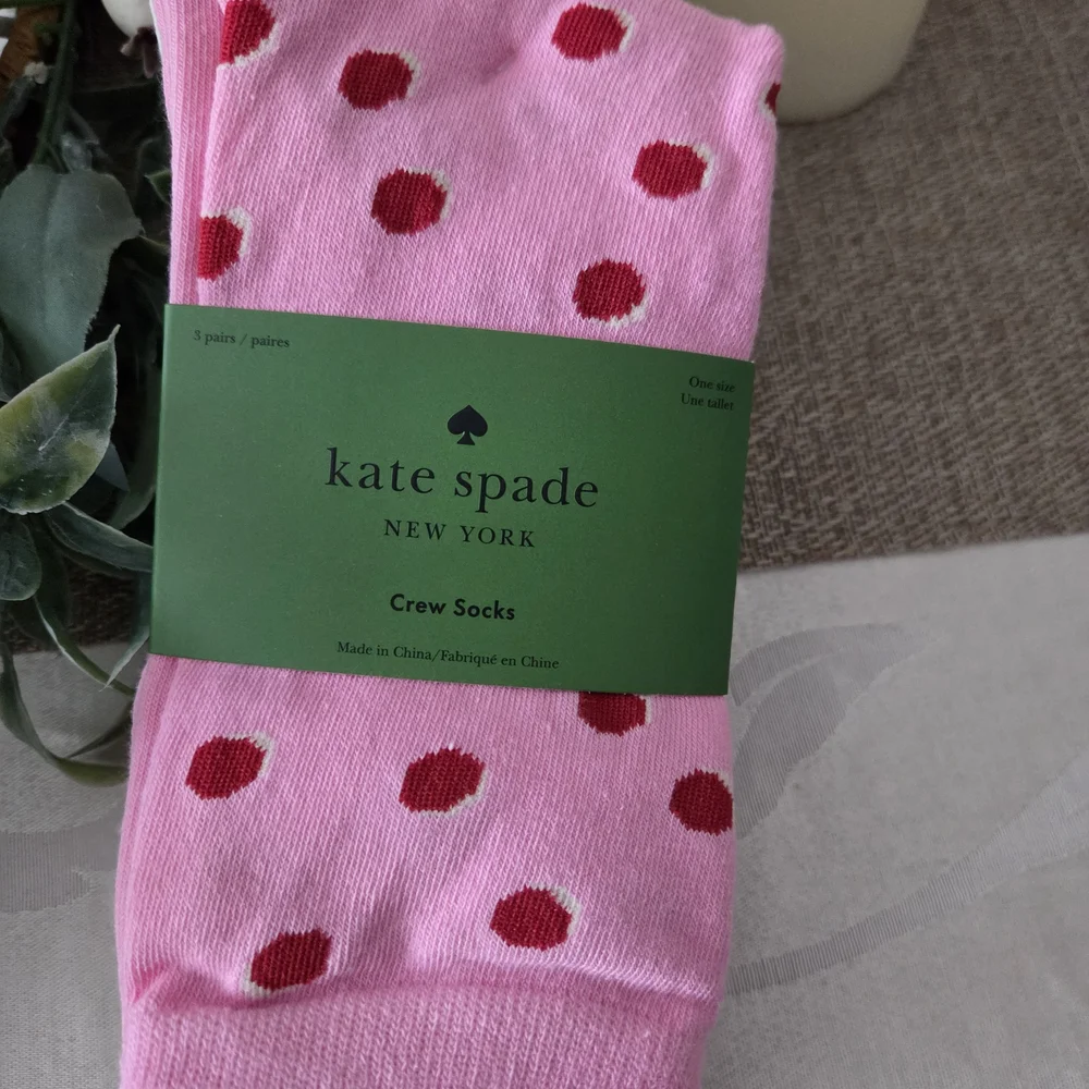 Kate Spade Pink and Red Polka Dot Crew Socks